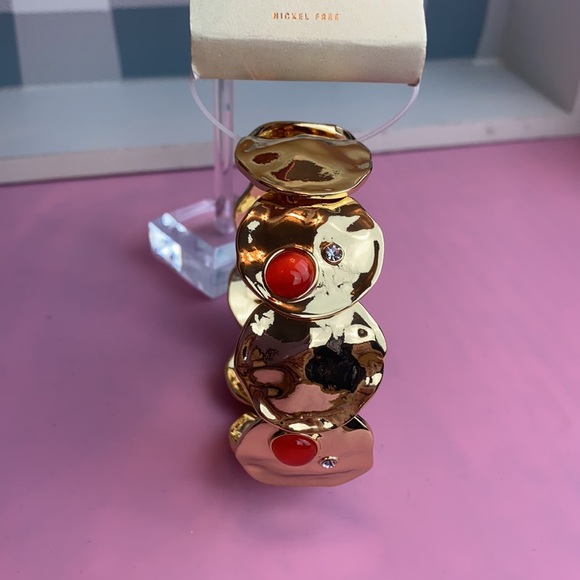 Nordstrom 14th & Union Molten Coin Stretch Bracelet Gold Orange - Picture 7 of 10